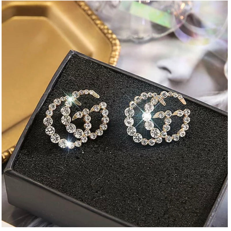 GG GOLD EARRINGS WITH RHINESTONES